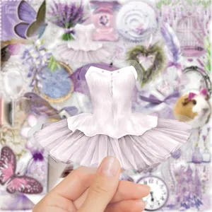 Ins style purple aesthetic ballet tutu transparent sticker for luggage water bottle phone case