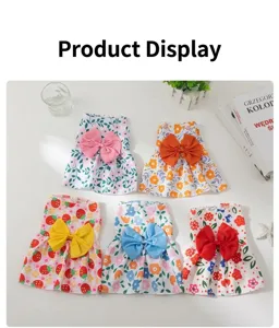 Blumiges Welpen Prinzessin Kleid mit Schleife, bequeme Haustierkleidung für Hunde und Katzen.