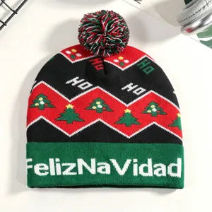 Weihnachten Strickmütze Winter warme Mütze mit Bommel und festlichem Design für den Alltag