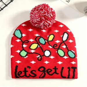 Weihnachten Bommel Mütze Strickmütze Winter Warm Festival Streetwear Acryl Hut Mit Lichter
