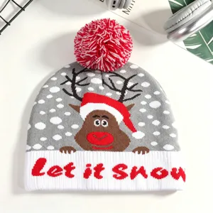 Weihnachtliche Strickmütze mit Bommel Winter warme Hirsch Muster festliche Mode Beanie