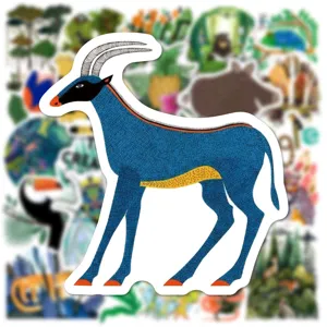 Artistic blue antelope sticker, cute animal waterproof vinyl decal for laptop and water bottle.
