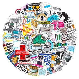 50pcs Veterinary Waterproof Stickers Cartoon Animal Decals for Laptop Skateboard Case