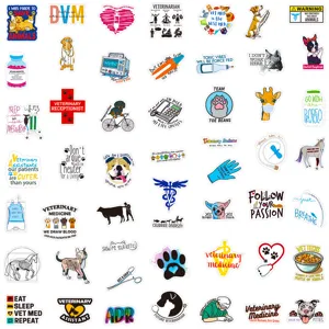 50pcs cute cartoon animal veterinary waterproof stickers decal pack for laptop water bottle.