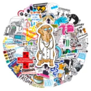 Waterproof cartoon animal vet sticker pack, cute pet doctor decals for phone case skateboard cup.