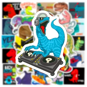 Cute dinosaur DJ laptop stickers waterproof vinyl decal stickers for water bottle guitar
