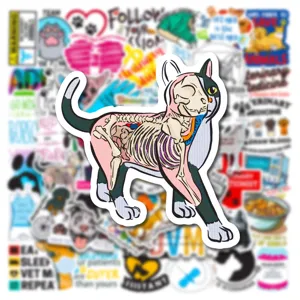 Waterproof vinyl cat anatomical sticker for laptop, phone case, skateboard and water bottle.