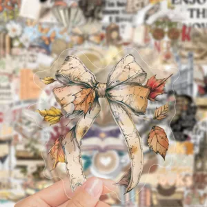 Transparent retro bow sticker detail, artistic literary style, perfect for journal and diary.