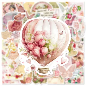 Pink retro hot air balloon floral waterproof sticker for phone case and water bottle