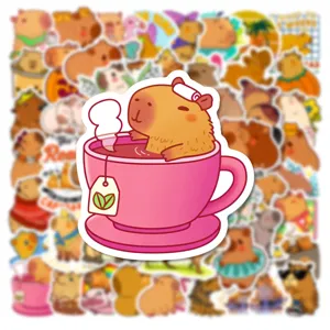Cute waterproof capybara stickers pack for luggage laptop skateboard decoration, 50pcs cartoon decals