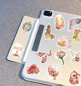Pink vintage aesthetic waterproof stickers pack for phone case water bottle journal decors