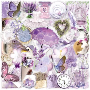 Purple aesthetic lavender butterfly sticker pack waterproof vinyl decals for luggage water bottle