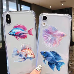 Waterproof decorative fish stickers for phone cases and creative diy crafts details.