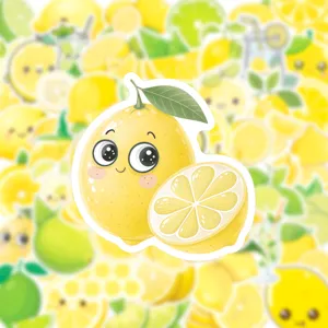 Detailed view of cute cartoon lemon waterproof sticker, perfect for phone and luggage DIY decor.