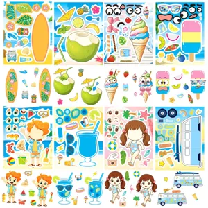 Kids DIY Make Face Puzzle Stickers Summer Theme Cartoon Ice Cream Waterproof PVC Sticker Decals For Scrapbooking