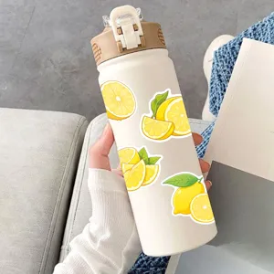Ins style insulated water bottle with cute lemon pattern stickers for daily hydration use.