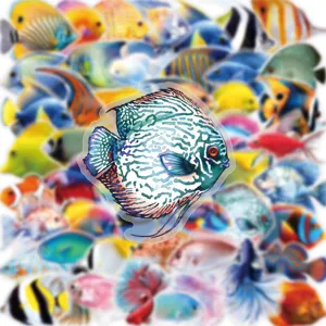 Waterproof PET fish stickers for water bottle laptop DIY decoration pack of 50 pcs marine
