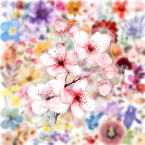 Watercolor cherry blossom PET sticker decorative floral sticker for journal water bottle laptop