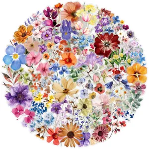 Waterproof PET Simulated Flower Pressed Stickers Decorative Floral Decals For Journaling Water Bottle Laptop