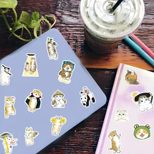 Pegatinas de gatos divertidos dibujados a mano impermeables para funda de teléfono