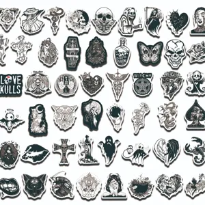 Lot de 50 autocollants graffiti gothiques punk noir et blanc pour ordinateurs portables.
