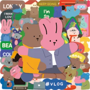 50pcs Autocollants De Graffiti Mignons Ours Lapin Style Coréen Pour Ordinateur Portable