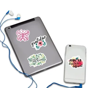 Waterproof motivational stickers for laptop and phone decoration, aesthetic decal set.