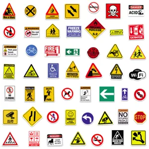 50pcs waterproof warning sign stickers pack funny novelty decals for skateboard and helmet