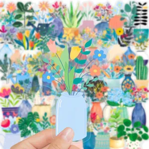Nordic style transparent flower vase potted plant decorative sticker, perfect for cups and journals.