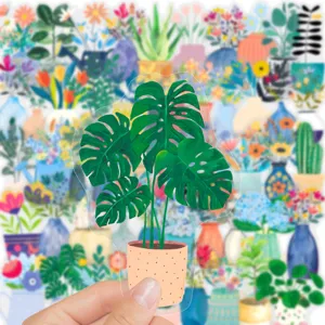 Transparent Nordic monstera potted plant sticker for cup and desk decoration, waterproof decal.