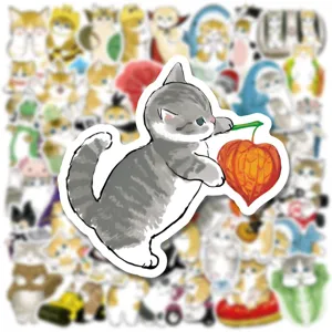Cute ink wash cat stickers waterproof vinyl decals for laptop luggage water bottle journaling