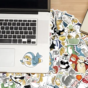 Cute waterproof cartoon cat stickers for laptop and suitcase decoration, 100pcs sets