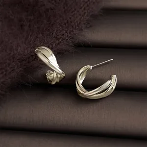 Detailed close-up view of elegant silver twisted geometric hoop earrings showcasing fine craftsmanship.