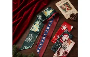 Kerst dubbelzijdig lint set, decoratieve zijden lint voor cadeauverpakking en feestelijke haarstyling.