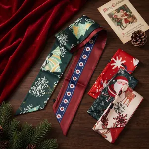 Kerstfeestelijke Dubbelzijdige Twilly Sjaal Lint Voor Geschenkdoos Decoratie Polyester Bedrukte Tas Lint Haaraccessoire Voor Vakantie Feest
