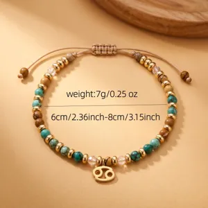 Bracelet de perles en pierres precieuses du zodiac avec cordon tresse details.