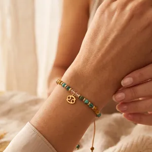 Bracelet en perles de pierre naturelle avec pendentif signe zodiaque Cancer pour femme