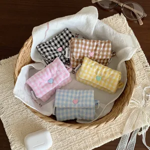 Pochette Écouteur Bluetooth Carreaux Style Ins Multicolore