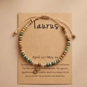 Bracelet de perles en pierre naturelle Taureau avec carte, bijou élégant pour femmes.