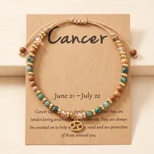 Bracelet de perles en pierre naturelle signe du zodiaque Cancer avec carte, bijou acier.