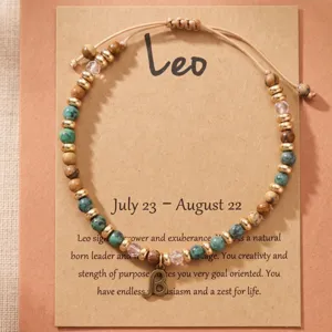 Bracelet de perles en pierre naturelle zodiaque Lion avec charm lettre et carte