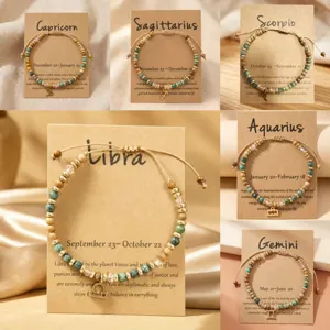 Bracelets de perles en pierre naturelle du zodiaque avec cartes bijoux pour femmes