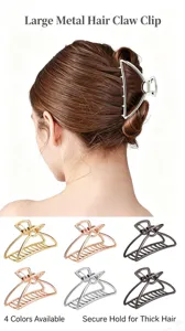 Large metal hair claw clip for thick hair, stylish geometric shark clip for elegant updos.