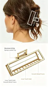 Minimalist metal hair claw clip with geometric square design and strong grip for styling.
