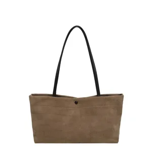 Borsa tote marrone capiente con motivo coccodrillo da donna, elegante borsa a spalla.