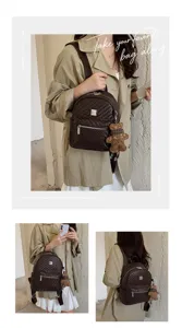 Women casual woven backpack vintage college bookbag large capacity stylish brown daypack