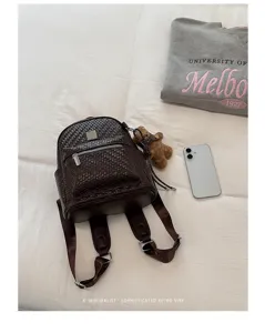 Woven leather backpack retro casual daily daypack minimalist vintage school bag for women
