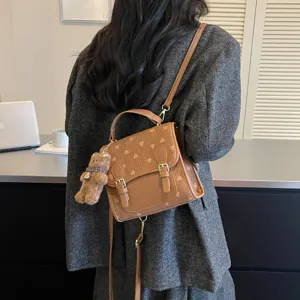 Stylish autumn winter women brown backpack casual daily wear multifunctional school bag travel