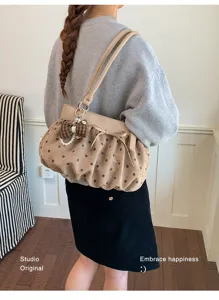 Polka dot bow ruched suede underarm bag autumn fashion cloud shoulder handbag for women