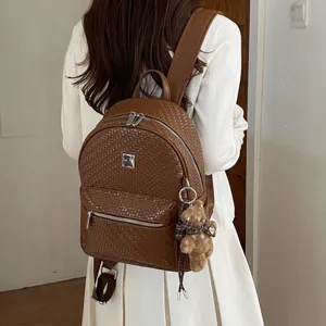 Commuting Casual Woven Backpack Stylish Student Large Capacity Vintage Double Shoulder Bag